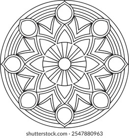 Bold and Easy Mandala Coloring Book Pages, children, book, mandala, page, drawing, art, illustration, white, black, cute, flower, line, pattern, vector, ornament, christmas, snow, winter