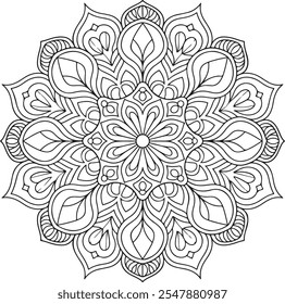 Bold and Easy Mandala Coloring Book Pages, children, book, mandala, page, drawing, art, illustration, white, black, cute, flower, line, pattern, vector, ornament, christmas, snow, winter