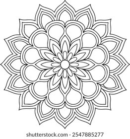 Bold and Easy Mandala Coloring Book Pages, line art, Black and White, Art, book, coloring, floral, children, draw, mandala, tattoo, illustration, vector, flower