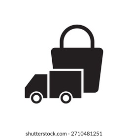 Fette E-Commerce-Liefersymbol zeigt eine Einkaufstasche und einen Lieferwagen.