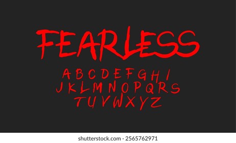 Bold, edgy, and modern red typeface design "Fearless" with a hand-drawn, rough aesthetic. Perfect for horror, thriller themes, posters, logos, or apparel that evoke fearless energy