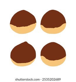 Formas de castanheiro comestível ousado. Ilustração de vetor plano. Alimentação sazonal de outono desenhada à mão isolada sobre fundo branco