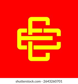 Bold EE Monogram Symbol in Yellow on Red Background – Modern Abstract Logo Design