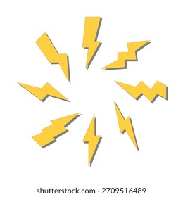 Kräftiges elektrisches Blitzsymbol, einzeln auf weißem Hintergrund, mit starken energetischen Formen, die ideal für Designs mit Strom-, Energie-, Warnungs- und Stromthemen sind.