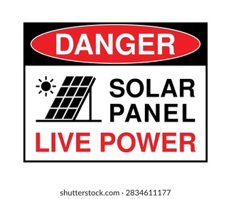 Bold electrical danger sign warning that solar panels may remain live and generate hazardous voltage. High-visibility industrial safety notice for photovoltaic systems, solar farms, electrical installations, and restricted maintenance areas.