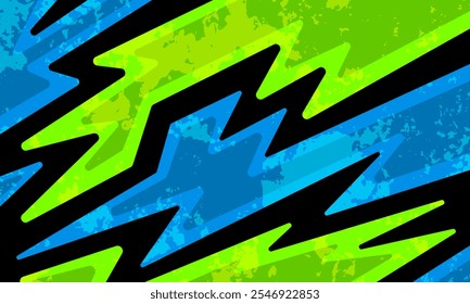 Um fundo abstrato arrojado e energético com sobreposição de neon verde e azul relâmpago formas em um fundo escuro. Perfeito para criar um design dinâmico e ousado.