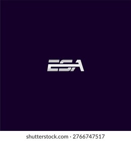 Bold ESA three-letter monogram wordmark with sleek chrome metallic finish and sharp geometric cuts, ideal for aerospace, technology, defense, automotive, and premium corporate brand identity design