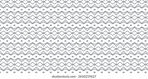 Bold ethnic pattern featuring interlocking diamonds and zigzags in monochrome style. Ideal for fabric, wrapping paper, or digital backgrounds.