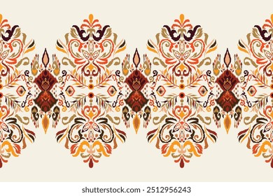 Bold ethnic textile pattern with traditional motifs, great for home decor."This content was created using vector drawing tools and software, not generated by AI"