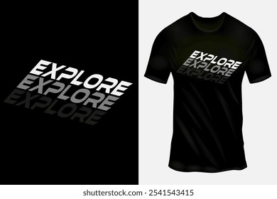 Bold 'Explore' Themed T-Shirt Design with Modern Typography and Reflective Shadow Effect for Adventurous Style