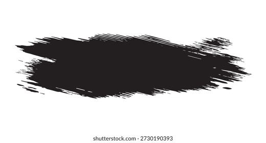 A bold and expressive black grunge brush stroke, featuring a rough and textured appearance, isolated on a clean white background, perfect for artistic designs.