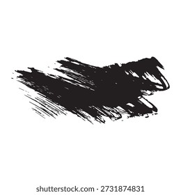 Un trazo de pincel de tinta negra audaz y expresiva, que muestra un aspecto áspero y texturizado, ideal para proyectos artísticos y de Diseño gráfico.