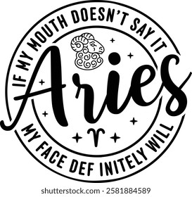 A bold and expressive vector graphic of the Aries zodiac sign with a relatable quote about honesty.