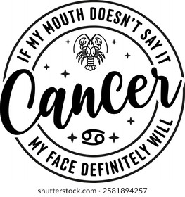 A bold and expressive vector graphic of the Cancer zodiac sign with a relatable quote about honesty.