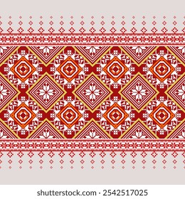 A bold and eye-catching geometric pattern with a traditional folk art feel. This seamless design would be perfect for creating a vibrant and energetic atmosphere.