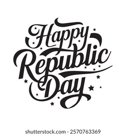 A bold, eye-catching graphic design featuring the text "Happy Republic Day" in a stylized, hand-drawn font.