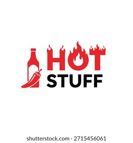 A bold and eye-catching typography t-shirt design featuring the phrase 'Hot Stuff' with a fiery and spicy theme, perfect for t-shirt printing and apparel design.