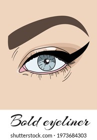 Bold Eyeliner Makeup Illustration. Vector Illustration Of Eye With Eyeliner. 