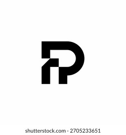 Um emblema em negrito F e P usando quadrantes geométricos grandes. Estrutura moderna e forte. Excelente para empresas de tecnologia ou arquitetura.