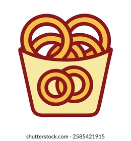 A bold fast food of crispy onion rings in a bucket