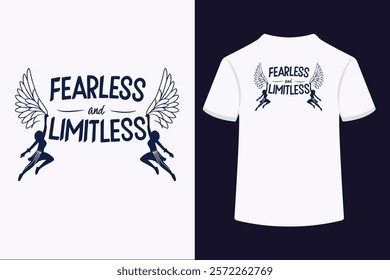 "Bold 'Fearless and Limitless' typography t-shirt design, featuring dynamic lettering with modern, edgy style. Perfect for statement fashion lovers seeking empowerment. Ideal for personal wear 