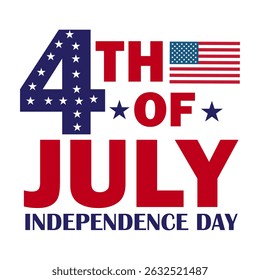 Bold and festive 4th of July T-shirt design featuring patriotic text, American flag elements.