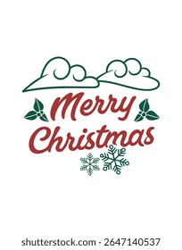 Bold and festive "Merry Christmas" vector typography design perfect for t-shirts, holiday merchandise, cards, and digital prints. Ideal for seasonal wear and cheerful winter graphics.