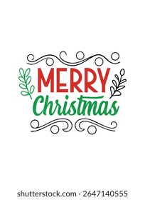 Bold and festive "Merry Christmas" vector typography design perfect for t-shirts, holiday merchandise, cards, and digital prints. Ideal for seasonal wear and cheerful winter graphics.
