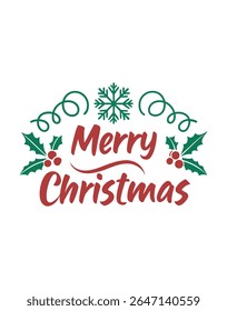 Bold and festive "Merry Christmas" vector typography design perfect for t-shirts, holiday merchandise, cards, and digital prints. Ideal for seasonal wear and cheerful winter graphics.