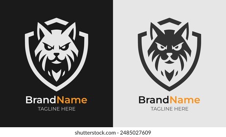 Bold and fierce cat head logos in a monochrome shield design. Great for sports branding and dynamic logo concepts