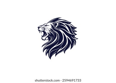 A bold and fierce lion head silhouette with flowing mane vector illustration