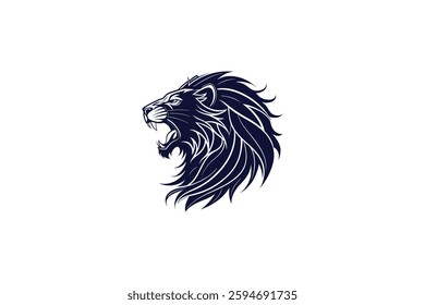 A bold and fierce lion head silhouette with flowing mane vector illustration