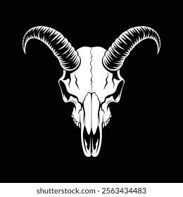 Bold and fierce portrayal of a ram skull, featuring intricately detailed black horns and an intense aura