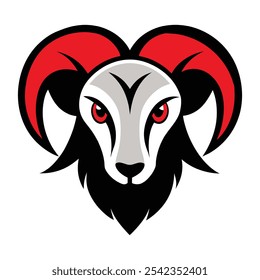 "Bold and fierce ram-head mascot logo, showcasing sharp horns, intense gaze, and powerful lines for a look that embodies strength, resilience, and competitive spirit."