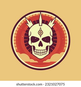 Un guerrero de cráneo audaz y feroz diseño plano vectorial ilustración de clip de arte, encarnando fuerza y resiliencia, perfecto para diseños y mercadería con temática guerrera