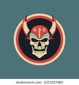A bold and fierce skull warrior flat design vector clip art illustration, embodying strength and resilience, perfect for warrior-themed designs and merchandise