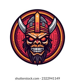 A bold and fierce skull warrior flat design vector clip art illustration, embodying strength and resilience, perfect for warrior-themed designs and merchandise