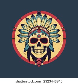 Ein mutiger und erbitterter Schädel-Krieger-Flachbilddesign, Vektorgrafik, die Stärke und Widerstandskraft verkörpert, perfekt für Design und Merchandise im Kriegsbereich