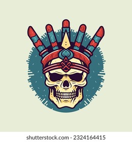 A bold and fierce skull warrior flat design vector clip art illustration, embodying strength and resilience, perfect for warrior-themed designs and merchandise