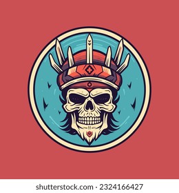 A bold and fierce skull warrior flat design vector clip art illustration, embodying strength and resilience, perfect for warrior-themed designs and merchandise