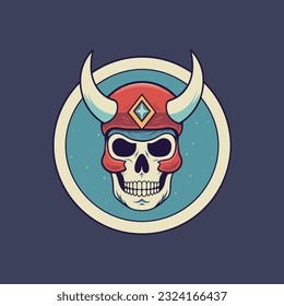 A bold and fierce skull warrior flat design vector clip art illustration, embodying strength and resilience, perfect for warrior-themed designs and merchandise