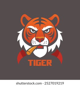 Das mutige und grimmige Tigerkopf-Logo mit einer Zigarre im Mund. Diese Vektorgrafik ist ideal für Logos, Maskottchen oder Branding-Designs von Sportteams, die einen starken, einschüchternden Charakter erfordern.