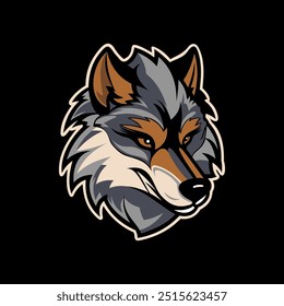 Un Vector con el logo de la mascota del lobo audaz y feroz, con un lobo elegante y estilizado con ojos afilados y orejas puntiagudas. El diseño enfatiza la fuerza, la agilidad y la determinación.