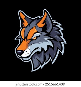 Un Vector con el logo de la mascota del lobo audaz y feroz, con un lobo elegante y estilizado con ojos afilados y orejas puntiagudas. El diseño enfatiza la fuerza, la agilidad y la determinación.