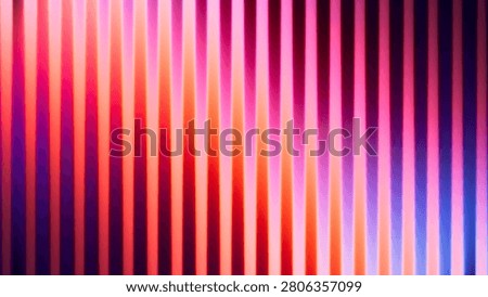 Bold and fiery digital design with ribbed fractal glass and glowing vivid light shifting through hot colorful gradient. Warm colors blending from intense pink to deep red with smooth flowing illumination. Expressive pattern of luminous vertical streaks glowing in passionate warm colors. Smooth gradient waves flow through structured glass. Glowing cascade of vertical glowing beams. Vector illustration