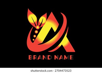 A bold, fiery gradient logo blending red, yellow, and orange hues with dynamic curves and leaf motifs. The vibrant design symbolizes energy, growth, creativity, and modern brand identity.