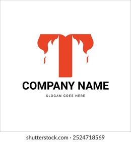 Bold and fiery T letter logo design with red flames for a modern and striking brand identity