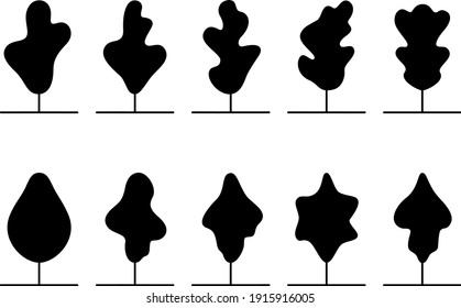 Bold filed with black trees collection, illustration, vector on white background.