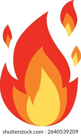 Bold fire icon in flat vector style. Perfect for trending content, passion themes, hot labels, or YouTube thumbnails. Great for UI, alerts, viral content, hot topics, warning, badges, energy graphics.