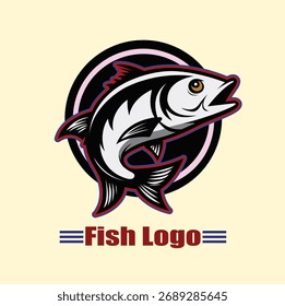 Bold Fish Mascota Saltando en un Círculo Logo